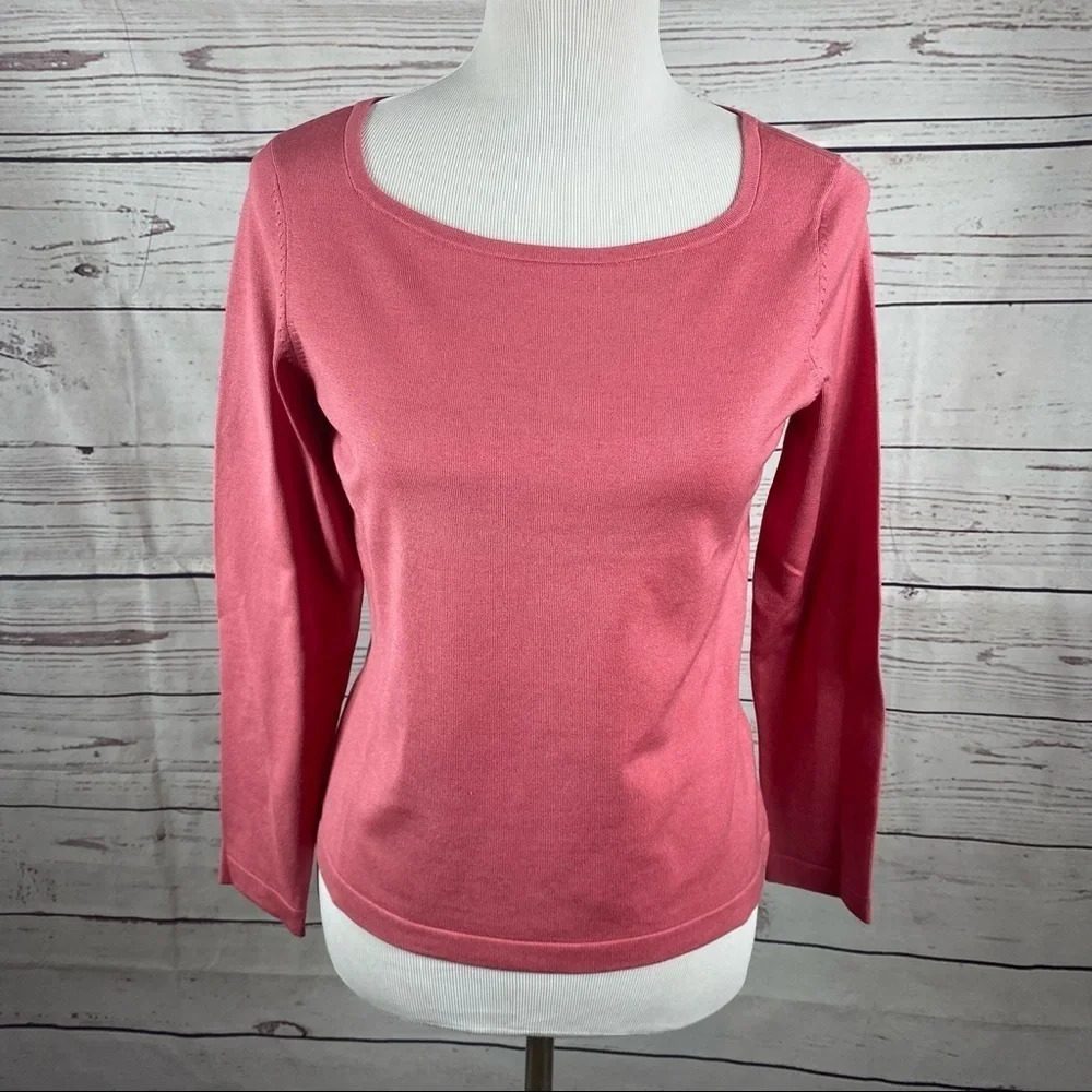 TALBOTS Petites silk bland basic long sleeve blush pink top Sz S